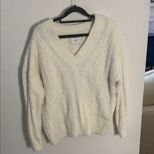 Lucky Brand V-Neck Cable Knit Sweater - Cream